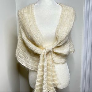 Central Park West Loose Knit Shoulder Wrap Shawl Shrug Mohair Blend Cream Ivory